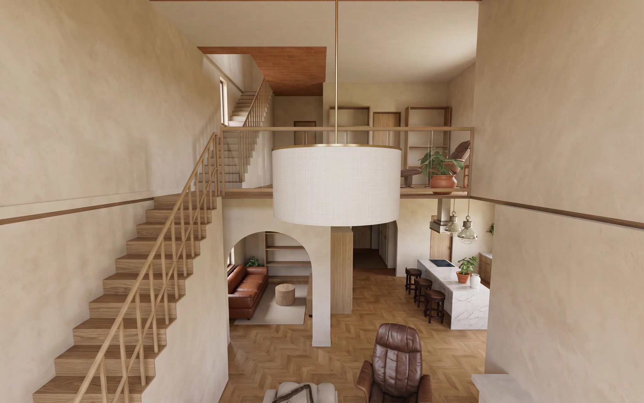 Photoreal Mediterranean living room in the sample duplex